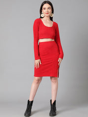 Kotty Long Sleeves Crop Top & Slip-On Skirt