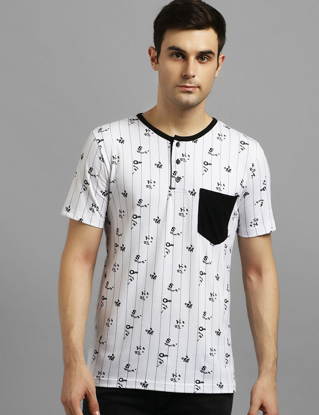 Kotty Men White Printed Round Neck T-shirt