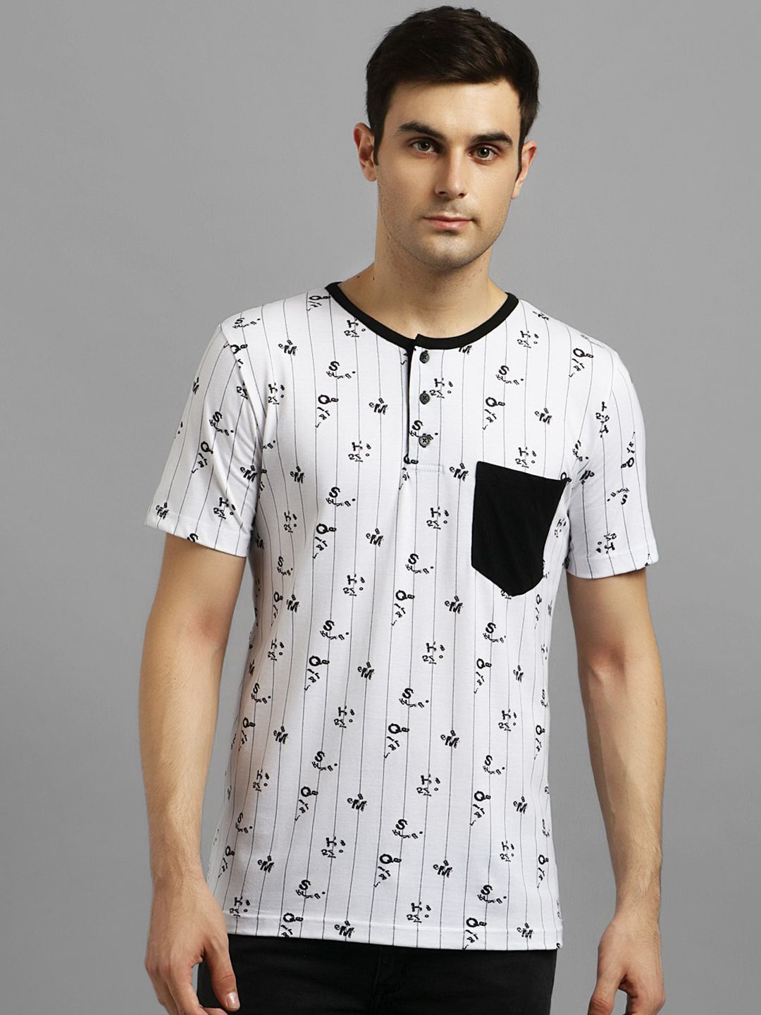 Kotty Men White Printed Round Neck T-shirt