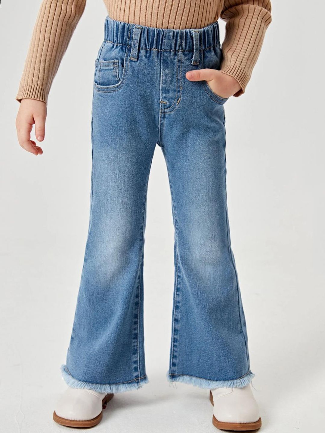 Kotty Girls Blue Jean Fit Bootcut Heavy Fade Stretchable Jeans