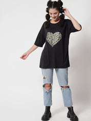 Kotty Women Black Typography Printed Oversized T-shirt
