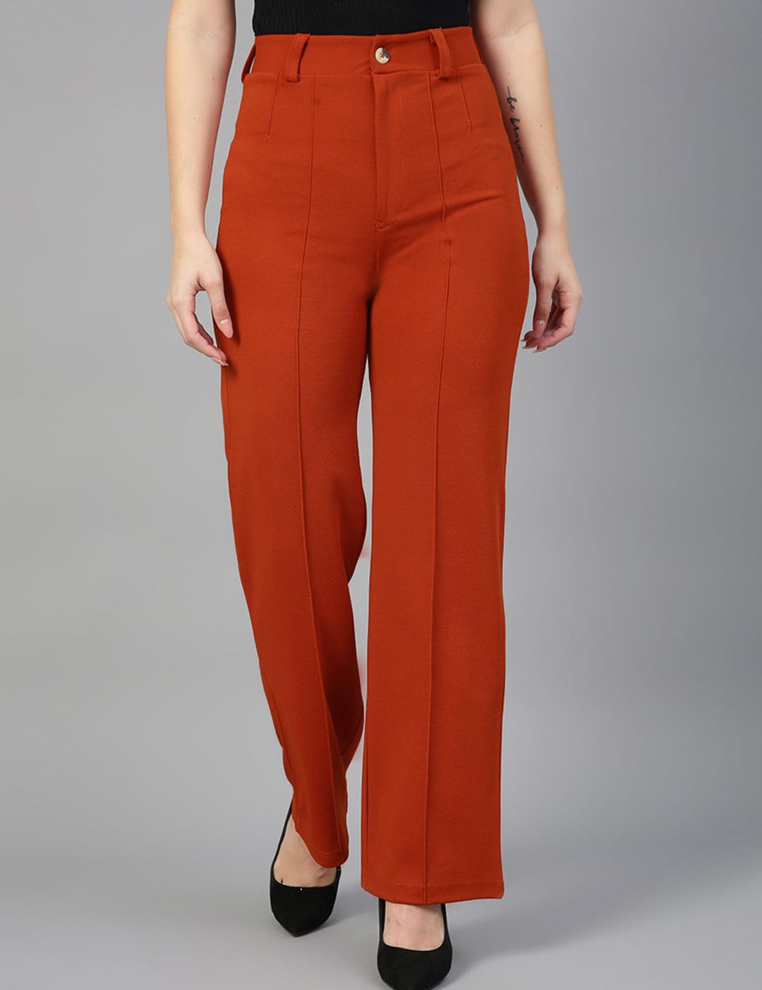 KOTTY BIZwear Women Relaxed Straight Leg Straight Fit High-Rise Easy Wash Trousers