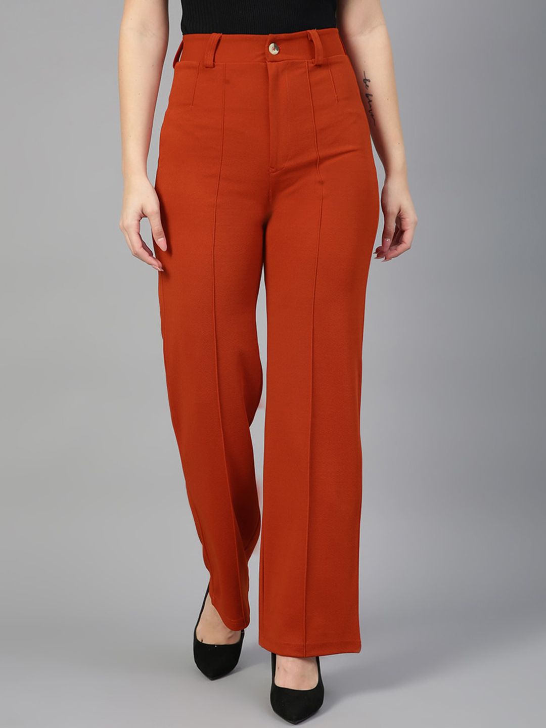 KOTTY BIZwear Women Relaxed Straight Leg Straight Fit High-Rise Easy Wash Trousers