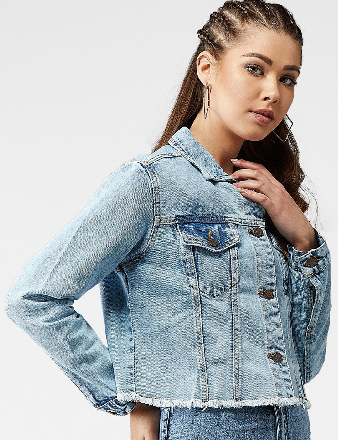 Kotty Women Blue Solid Denim Jacket