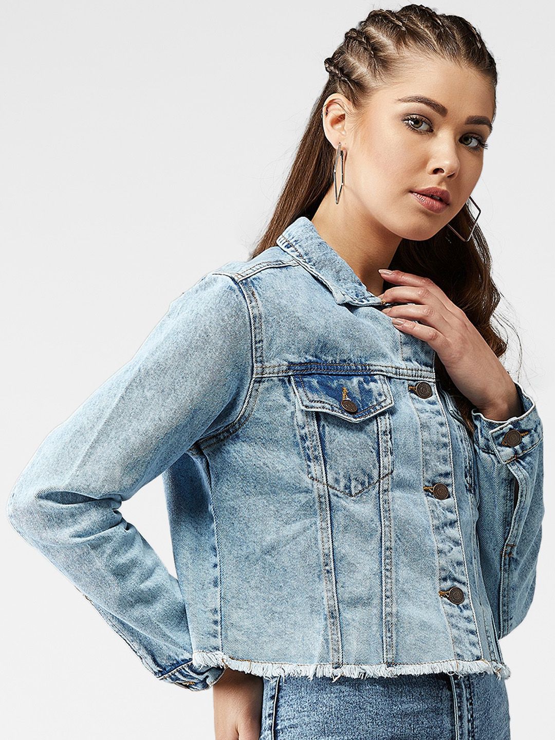 Kotty Women Blue Solid Denim Jacket