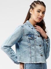 Kotty Women Blue Solid Denim Jacket