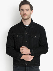 Kotty Men Black Solid Denim Jacket