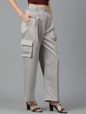 Kotty Women Straight Fit High-Rise Easy Wash Cargos Trousers
