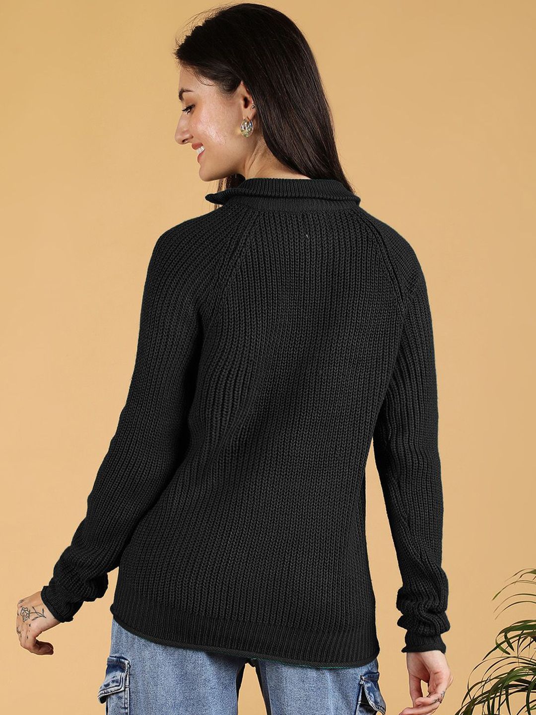 Kotty Women Ribbed Mock Collar Full Sleeve Pullover Sweaters