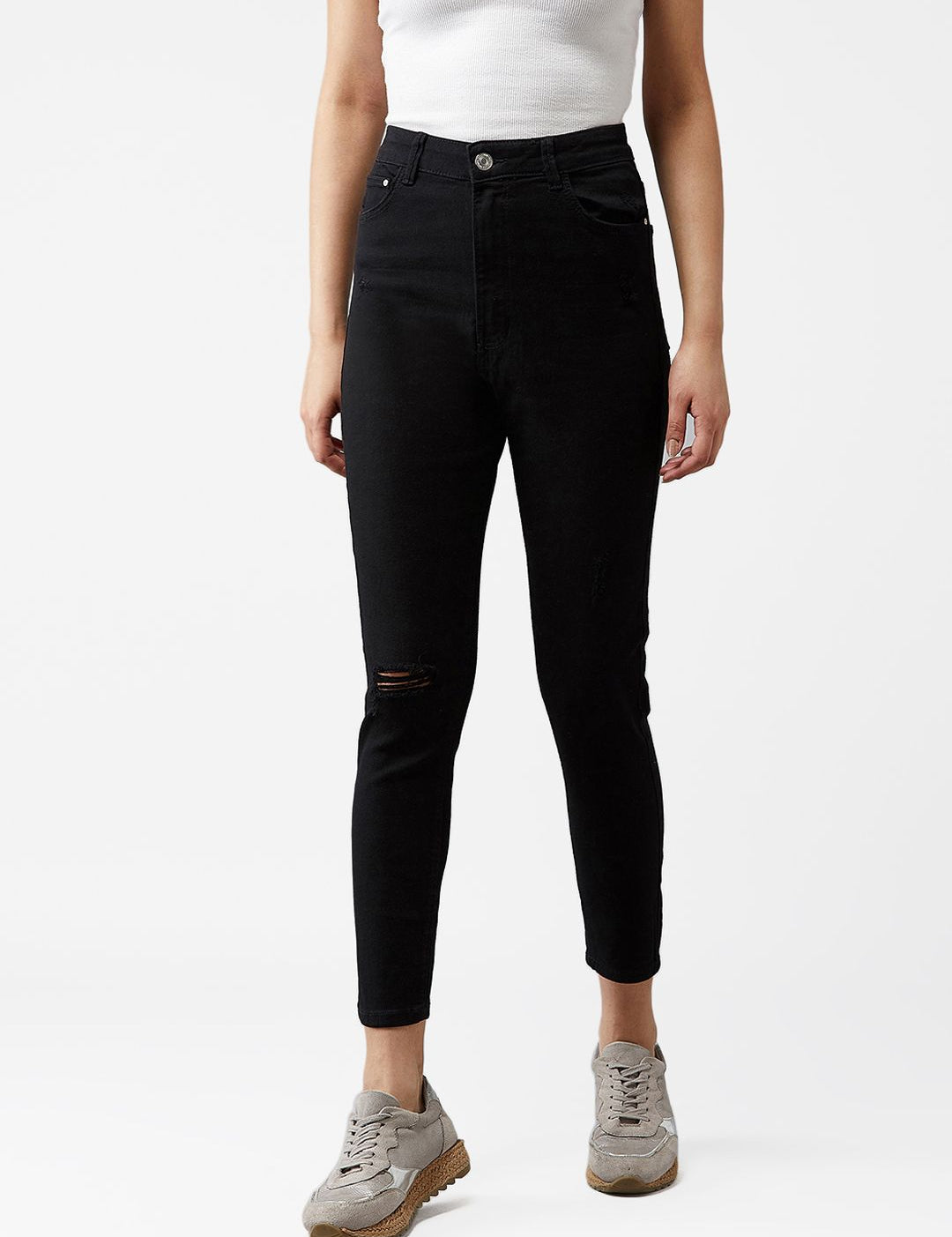 Kotty Women Black Skinny Fit High-Rise Mildly Distressed Jeans