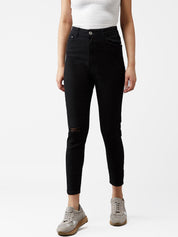 Kotty Women Black Skinny Fit High-Rise Mildly Distressed Jeans