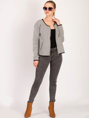 Kotty Women Grey Self Design Tailored Jacket