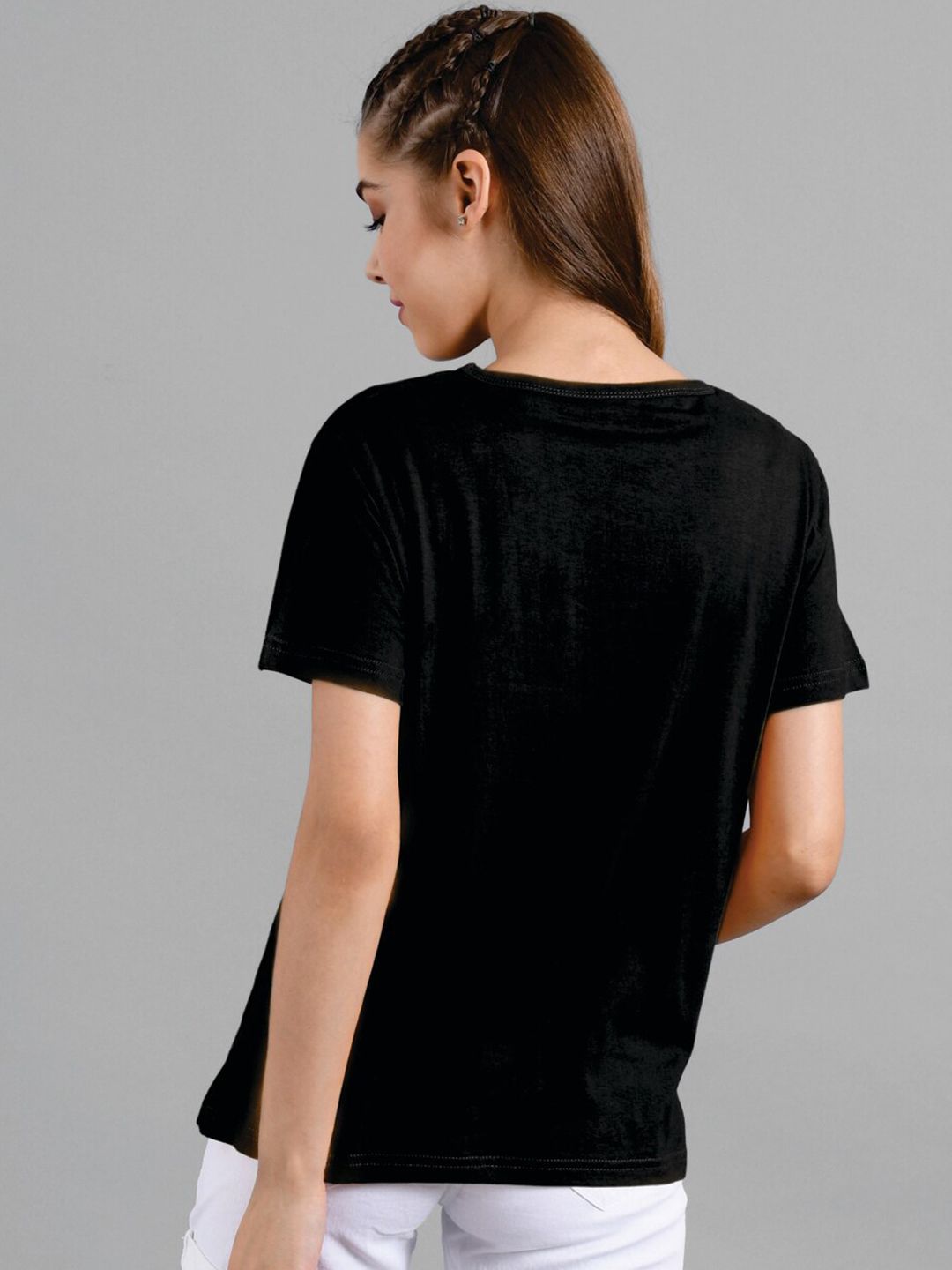 Kotty Women Black Printed Round Neck T-shirt