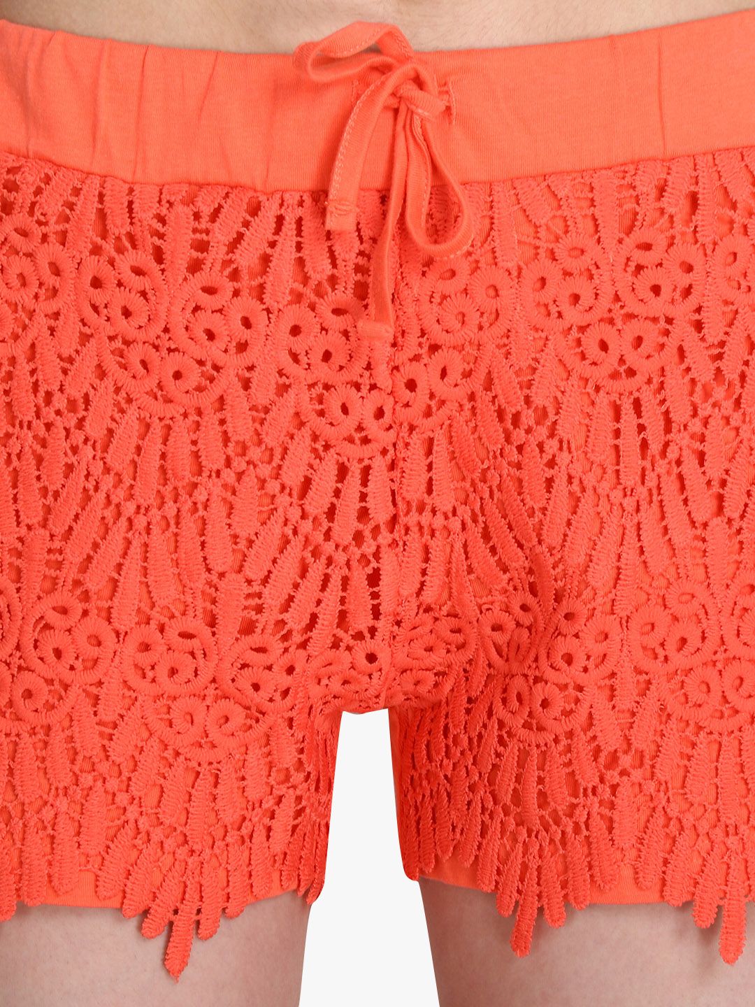 Kotty Women Orange Self Design Regular Fit Hot Pants