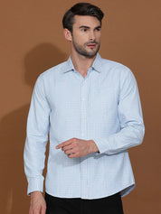 Kotty Blue New Spread Collar Checked Casual Shirt