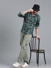 Kotty New Green & Black Floral Printed Spread Collar Relaxed Fit Casual Shirt