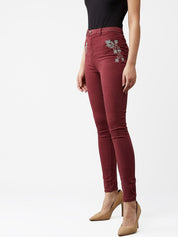 Kotty Women Maroon Skinny Fit High-Rise Clean Look Jeans