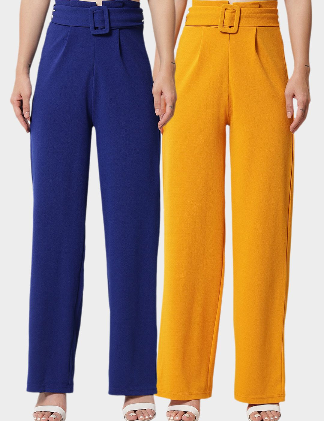 KOTTY BIZwear Women Pack Of 2 Relaxed High-Rise Straight Fit Easy Wash Pleated Trousers