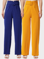 KOTTY BIZwear Women Pack Of 2 Relaxed High-Rise Straight Fit Easy Wash Pleated Trousers