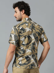 Kotty Men Cuban Collar Abstract Printed Casual Shirt