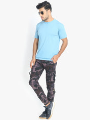 Kotty Men Black & Olive Green Regular Fit Camouflage Printed Cargos