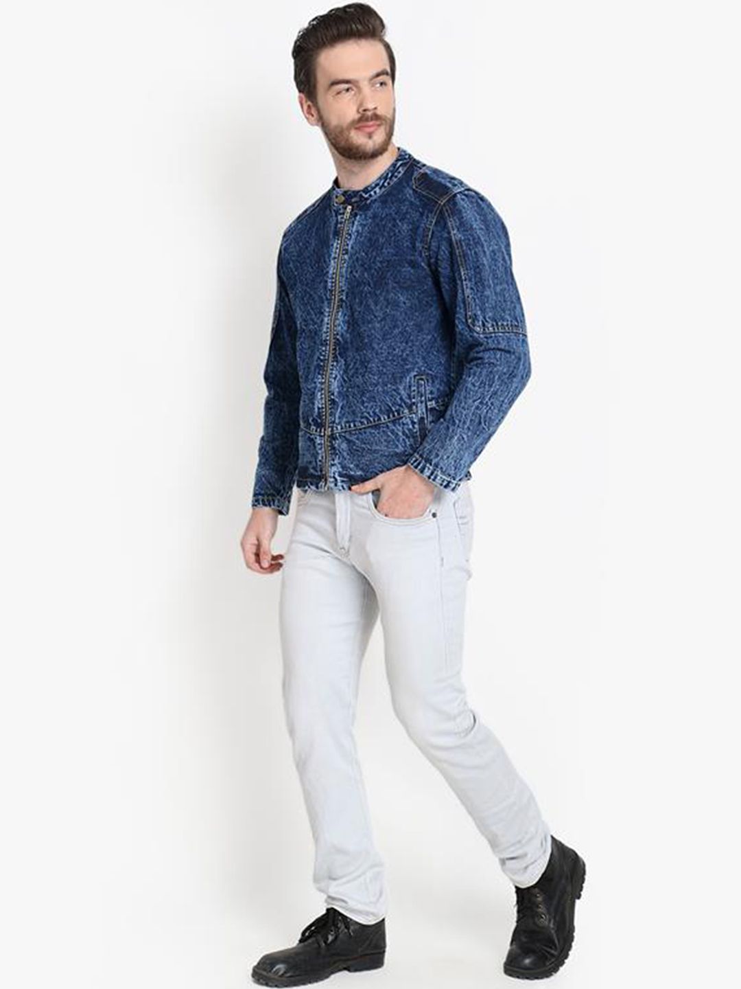 Kotty Men Blue Solid Denim Jacket
