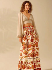 Kotty Women Floral Printed Flared High-Rise Trousers