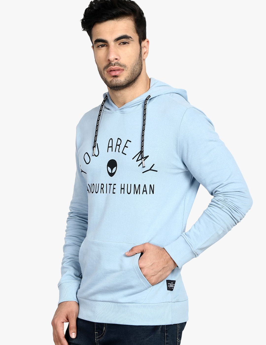 Kotty Men Blue Printed Hooded Sweatshirt