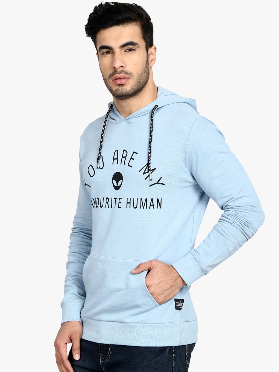 Kotty Men Blue Printed Hooded Sweatshirt