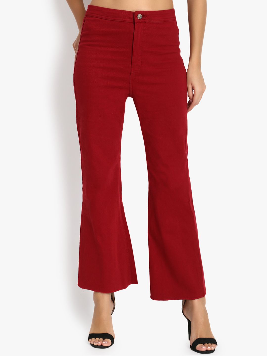 Kotty Women Maroon Flared High-Rise Clean Look Stretchable Jeans