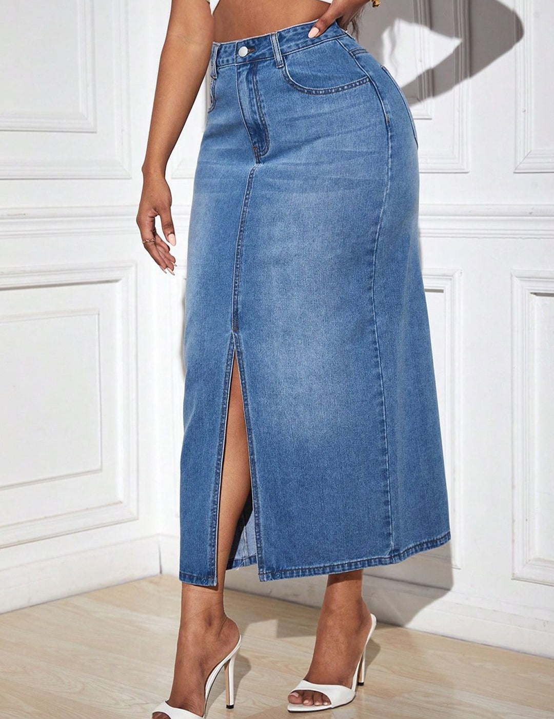 Kotty Straight Midi Denim Skirt