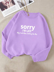 Kotty Purple Typography Printed Long Sleeves Fleece Pullover Sweatshirt