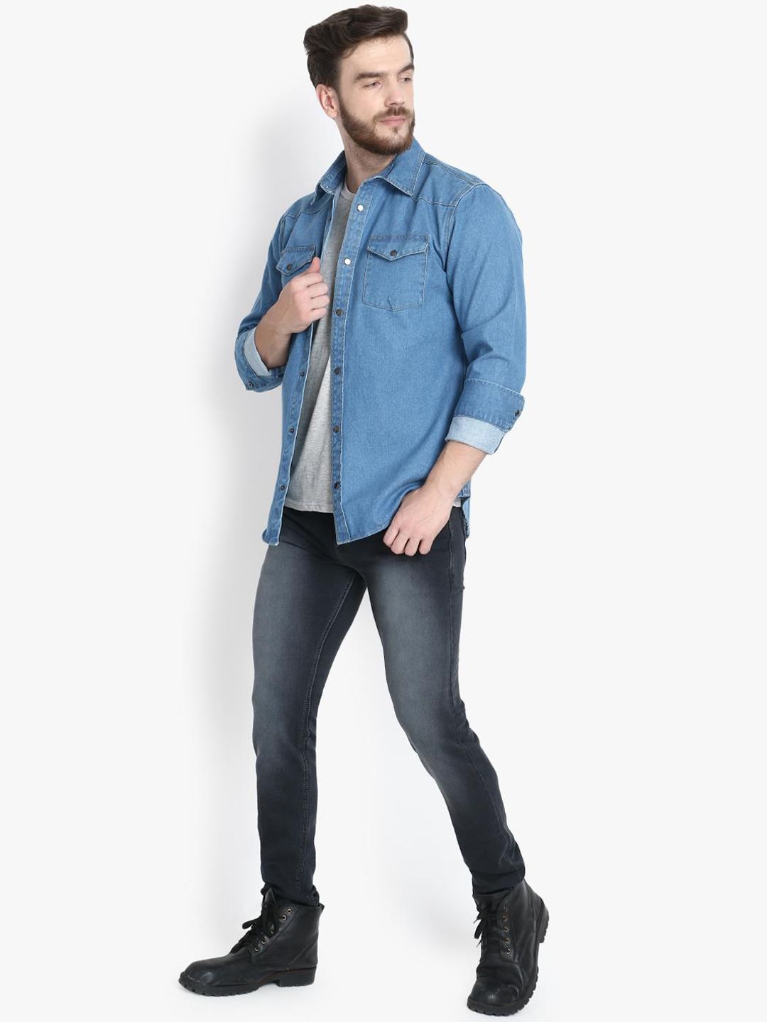Kotty Men Blue Solid Lightweight Denim Jacket