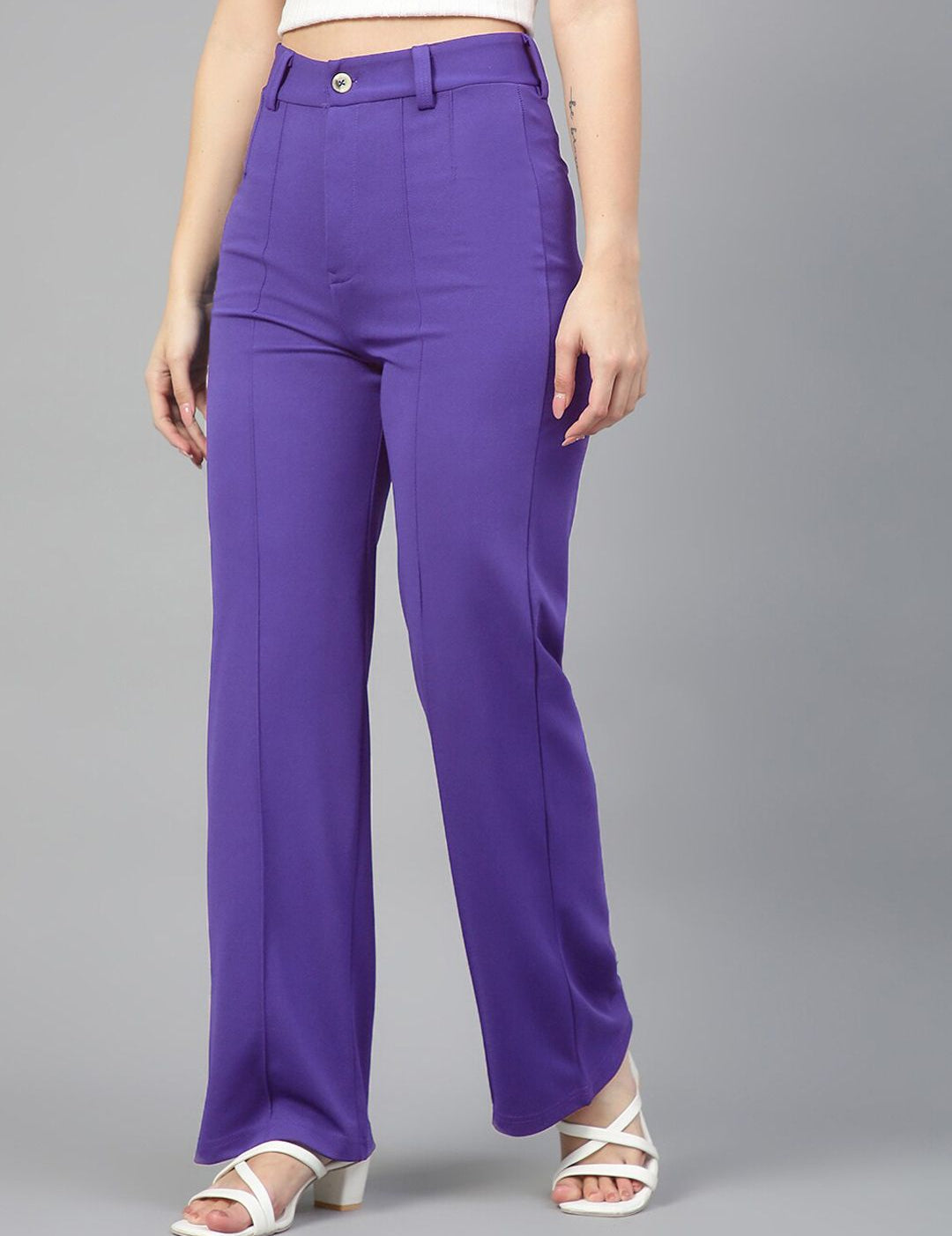 KOTTY BIZwear Women Relaxed Straight Leg High-Rise Straight Fit Easy Wash Trousers