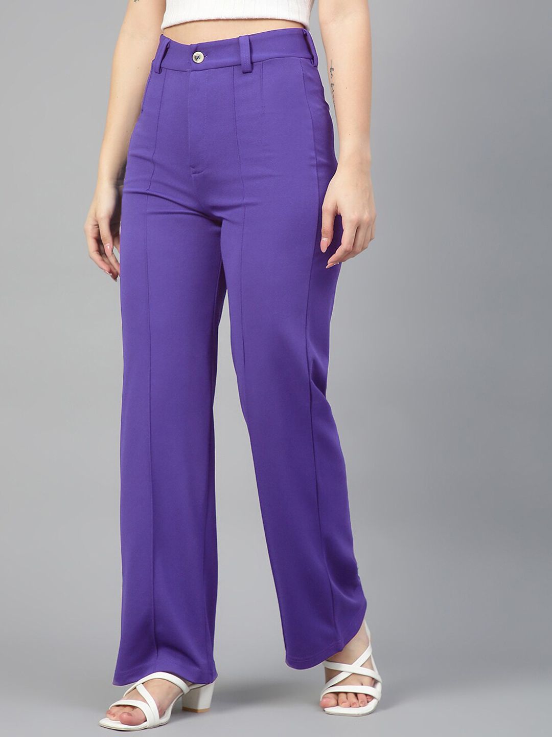 KOTTY BIZwear Women Relaxed Straight Leg High-Rise Straight Fit Easy Wash Trousers