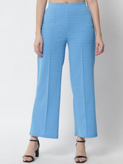 Kotty Women Blue Solid Relaxed Straight Fit Parallel Trousers