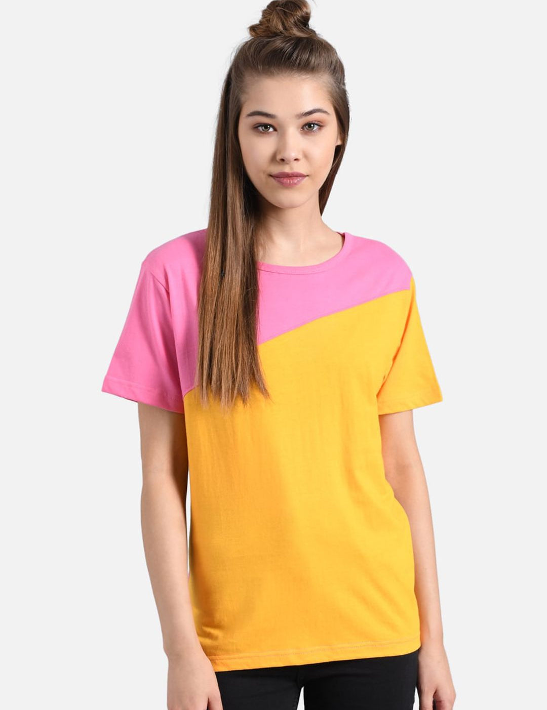 Kotty Women Pack of 2 Colourblocked Round Neck T-shirts