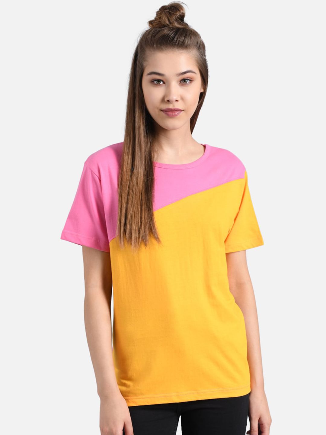 Kotty Women Pack of 2 Colourblocked Round Neck T-shirts