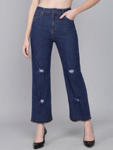 Kotty Women Blue Flared High-Rise Low Distress Jeans