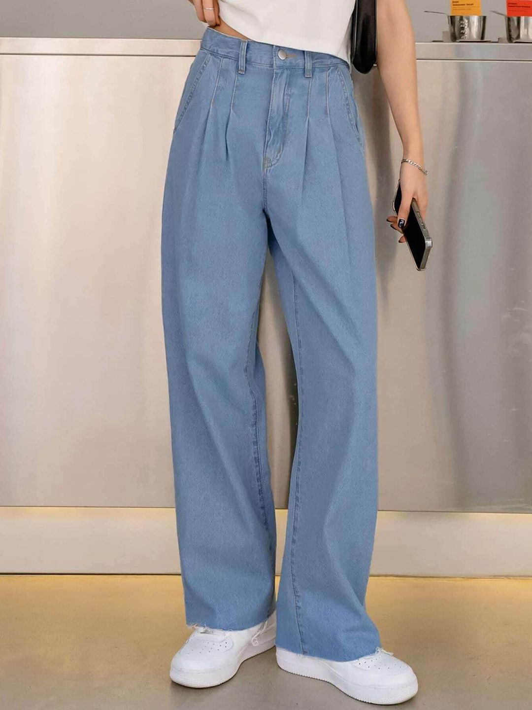 Kotty Women Light Blue Jean Straight Fit High Rise Stretchable Jeans