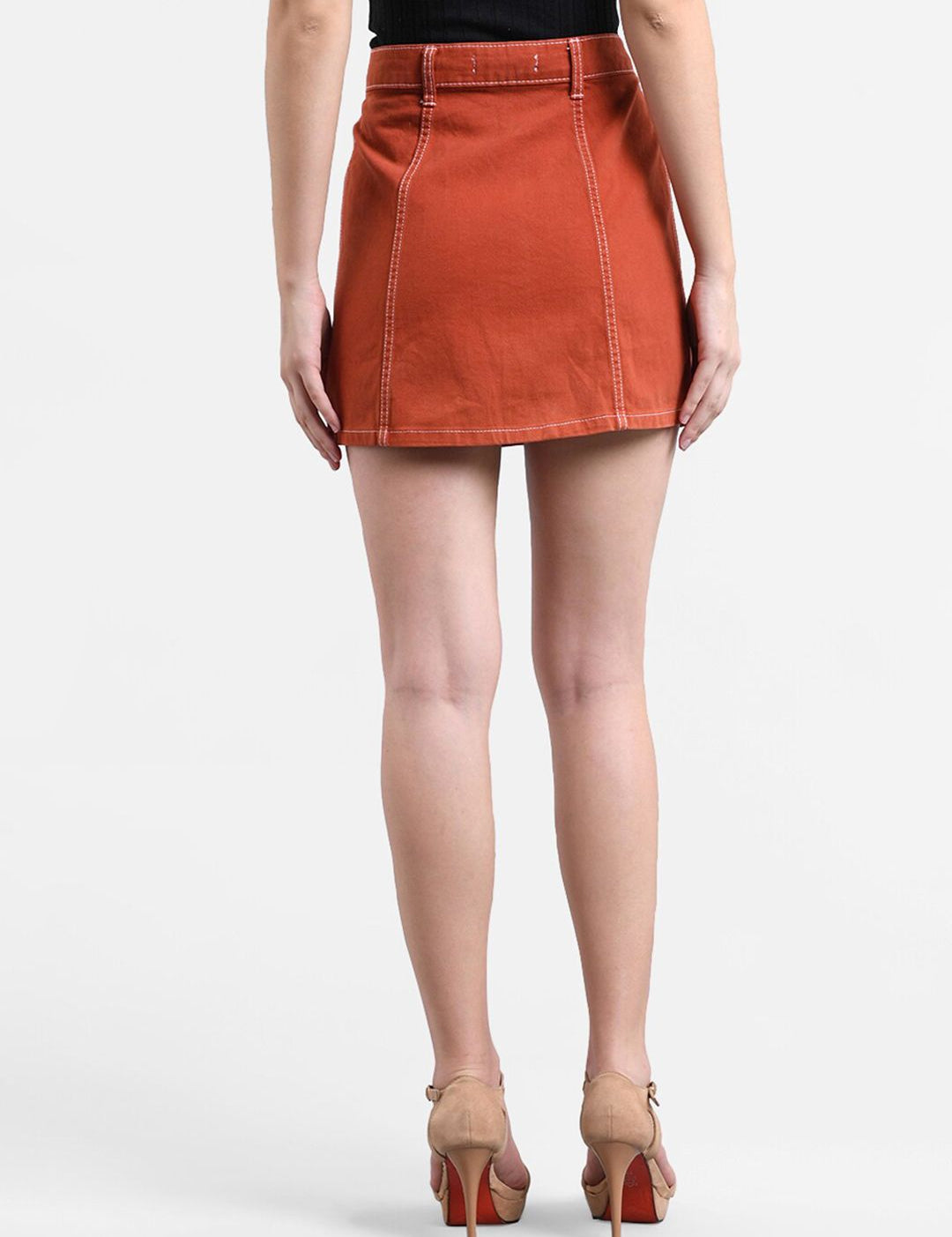 Kotty Orange Denim A-Line Mini Skirt