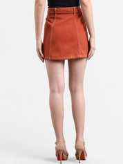 Kotty Orange Denim A-Line Mini Skirt