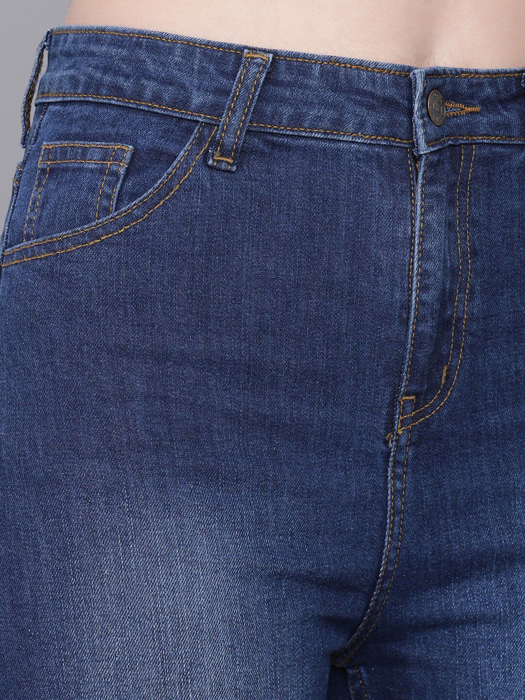 Kotty Women Blue Flared High-Rise Low Distress Light Fade Cropped  Jeans