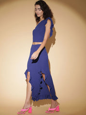 Kotty Blue One Shoulder Top With Skirt