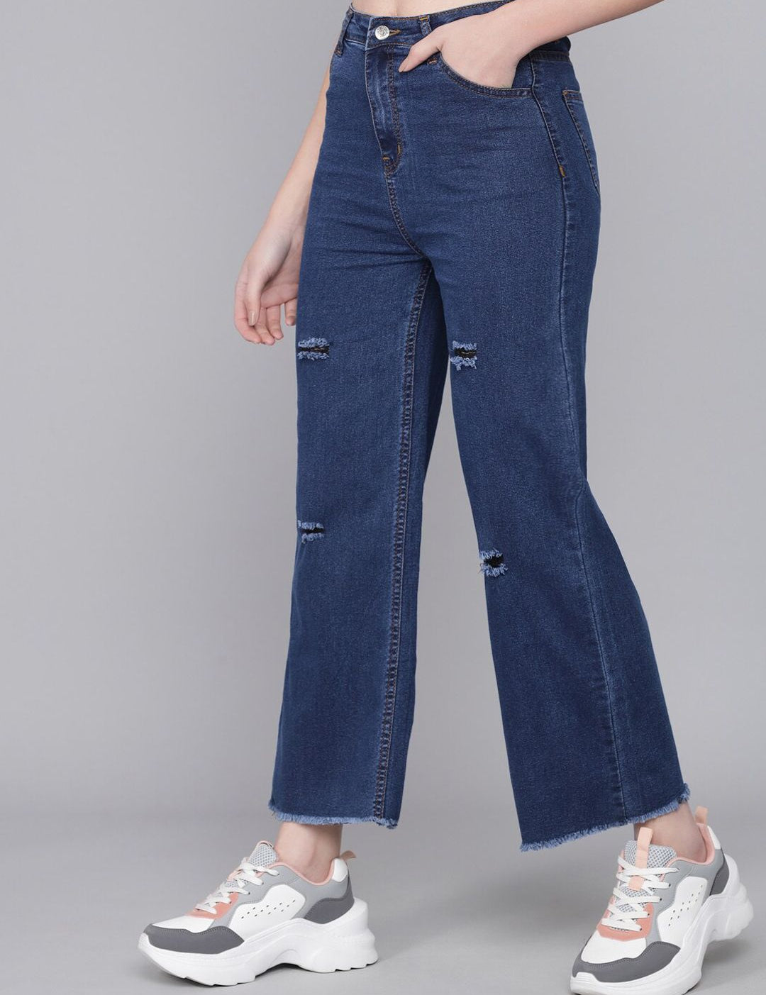 Kotty Women Blue Flared High-Rise Mildly Distressed Jeans