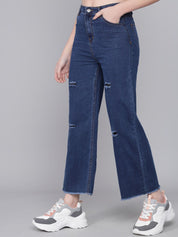 Kotty Women Blue Flared High-Rise Mildly Distressed Jeans