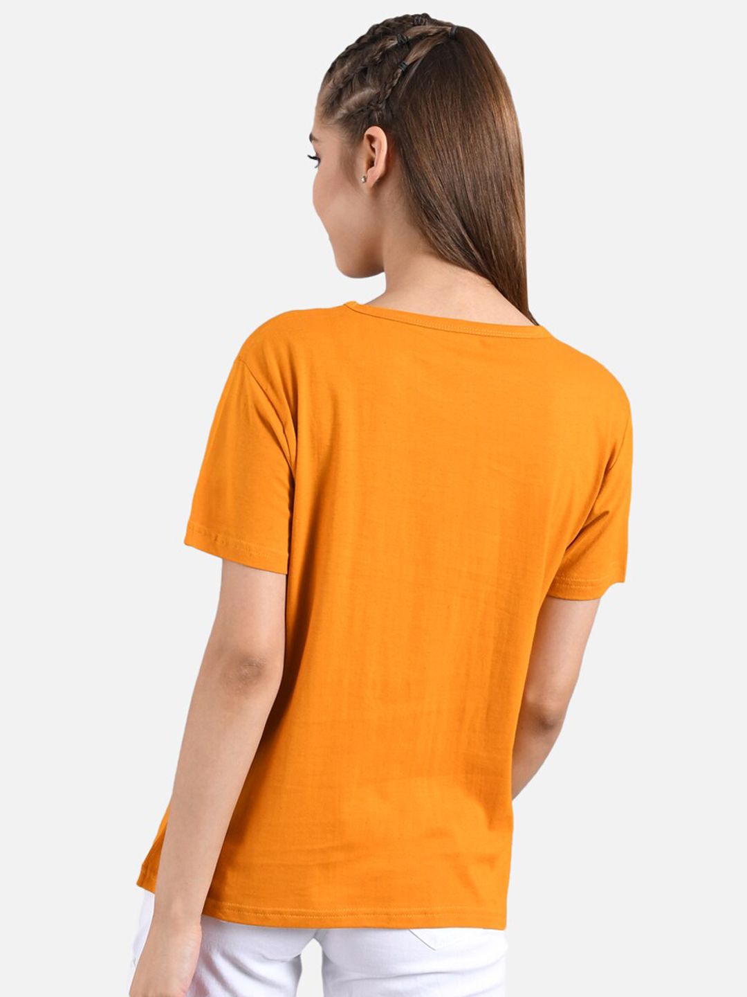 Kotty Women Orange & White Printed Round Neck T-shirt