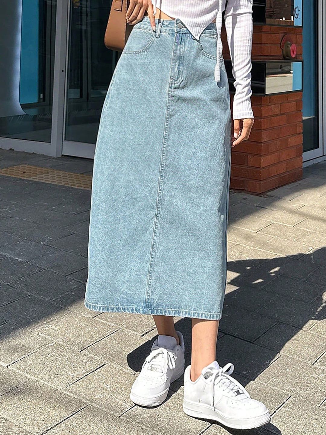 KOTTY Basics Straight Denim Midi Skirt