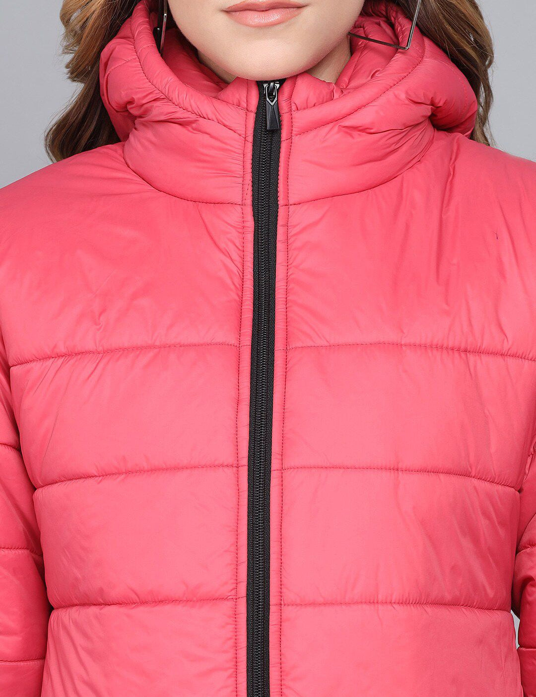 Kotty Women Pink Striped Longline Outdoor Puffer Jacket