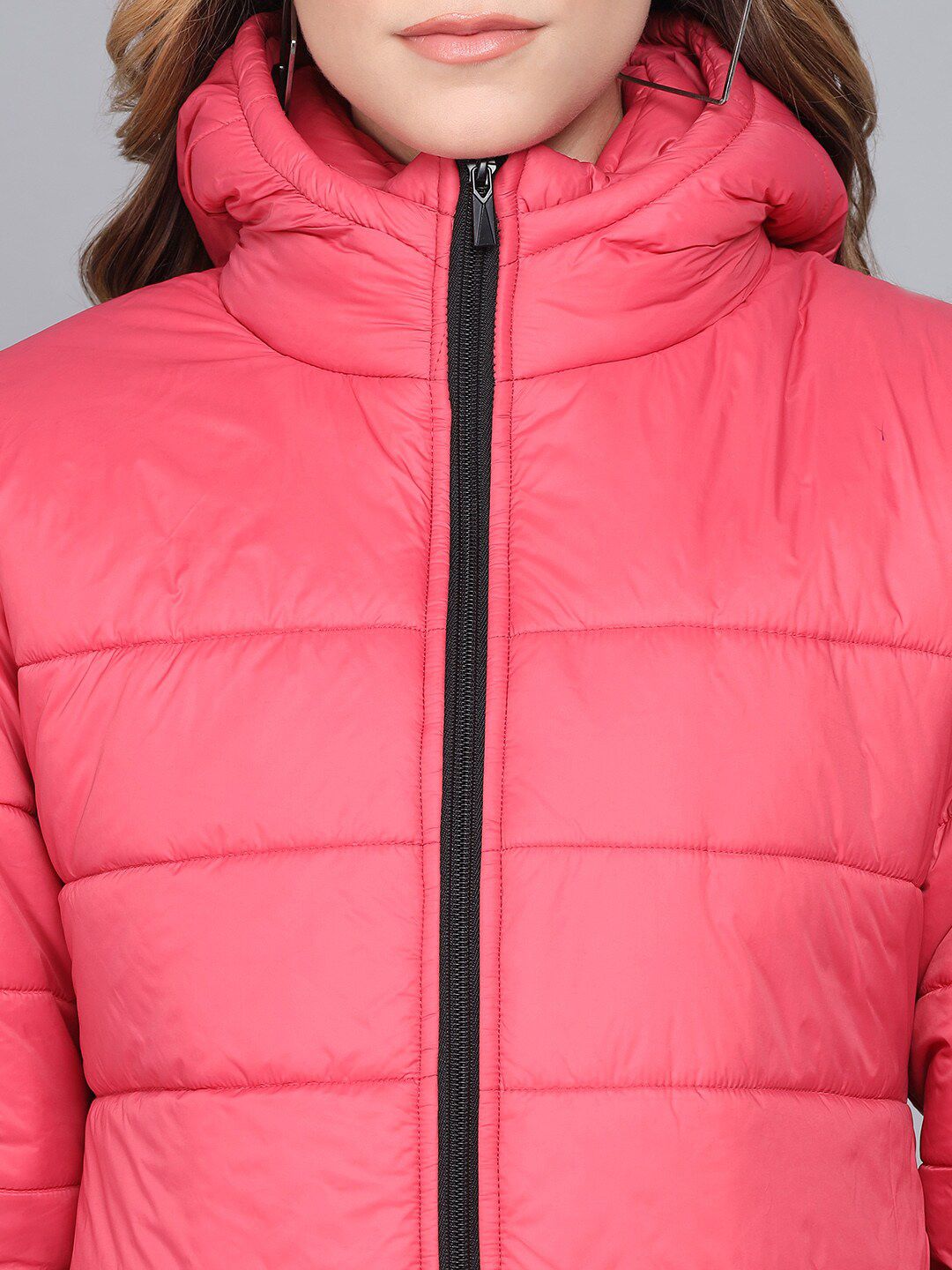Kotty Women Pink Striped Longline Outdoor Puffer Jacket